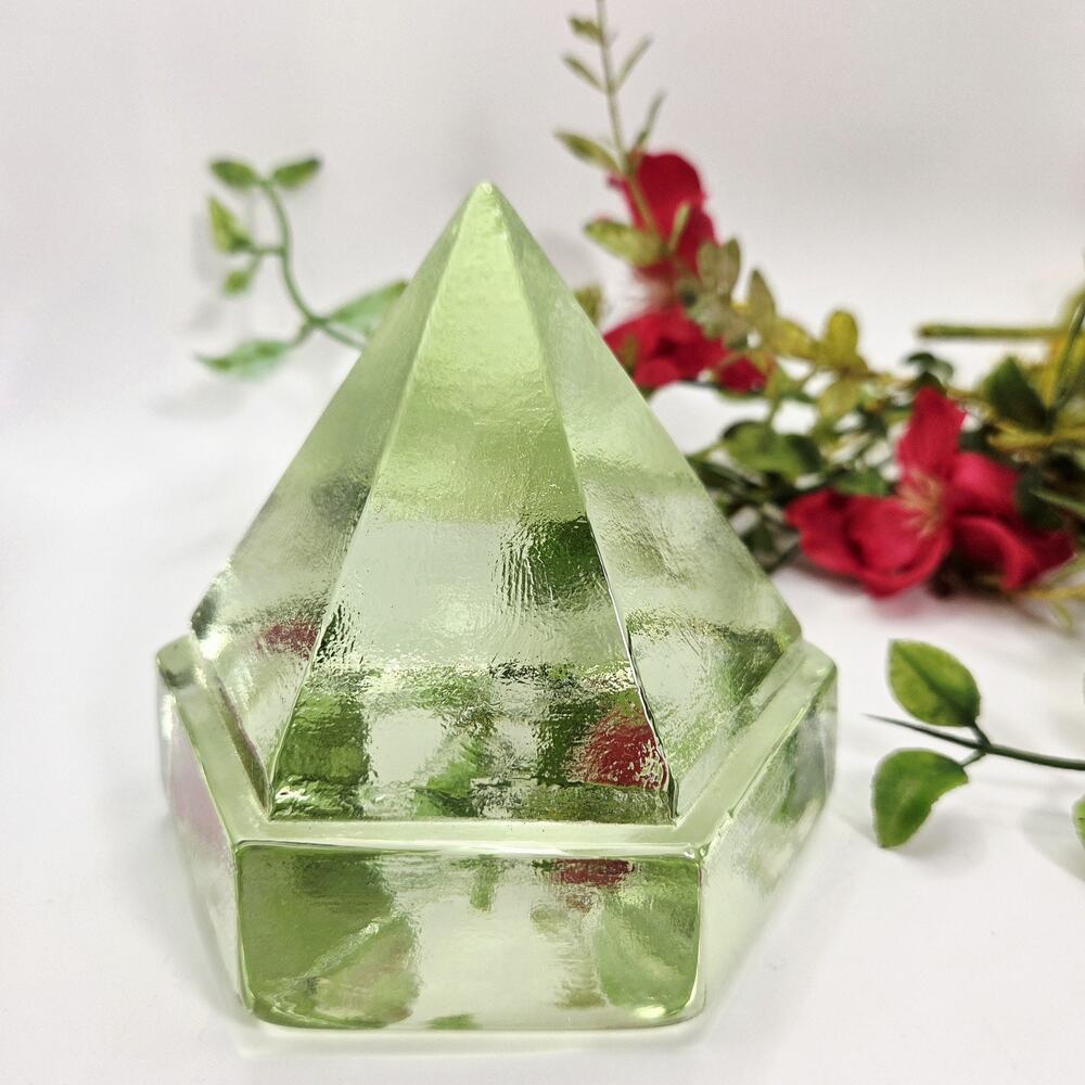 Nautical Light Green Glass Ship Deck Prism Maritime Paperweight Hexagonal 4.25"H